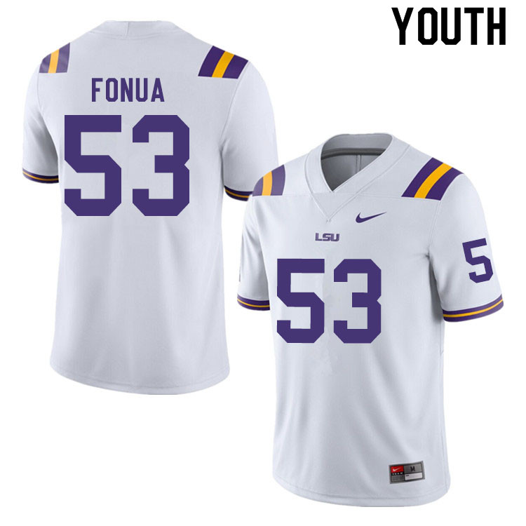 Youth #53 Soni Fonua LSU Tigers College Football Jerseys Sale-White